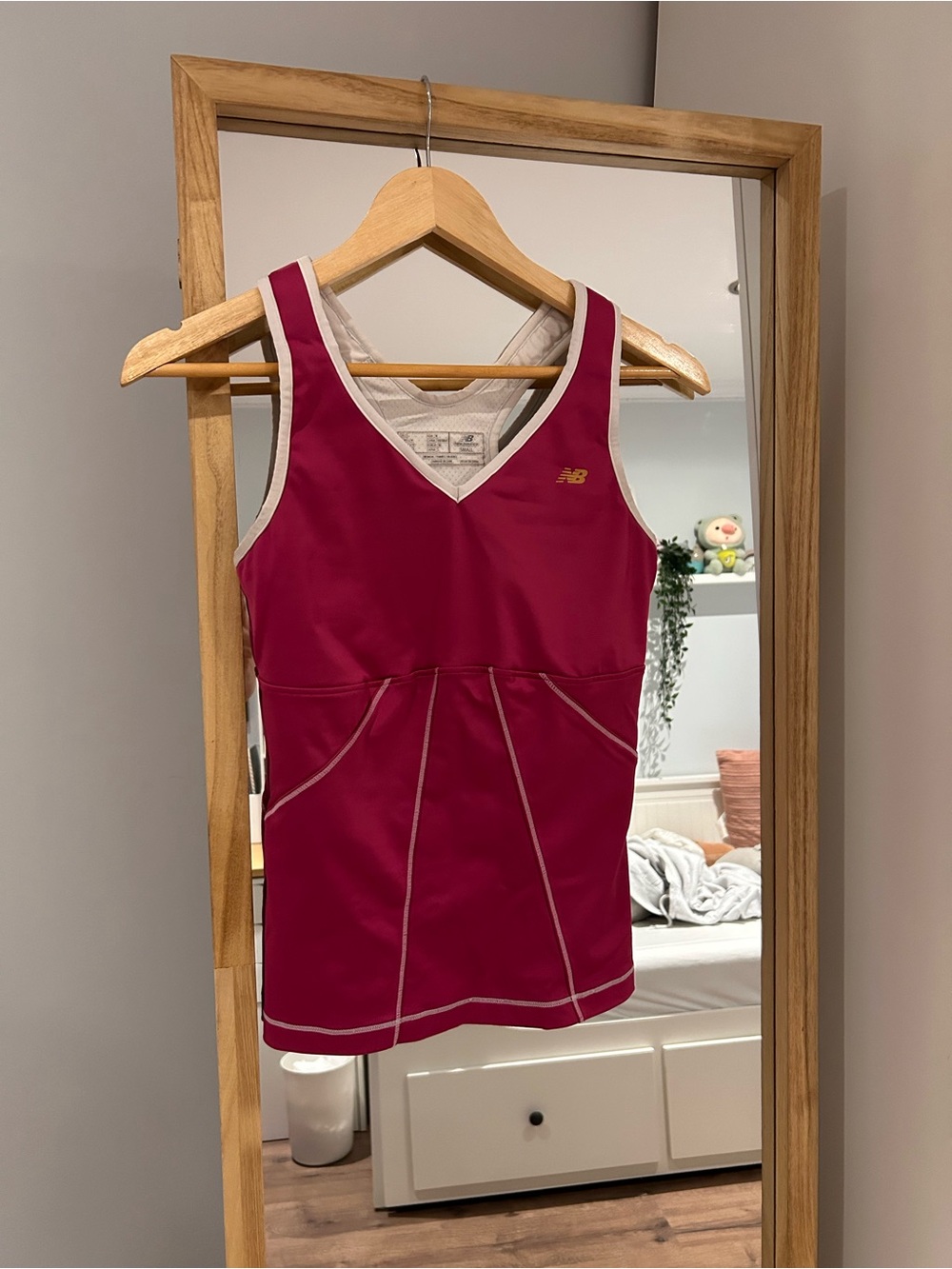 New Balance Women's Magenta V-Neck Athletic Tank with Contrast Trim